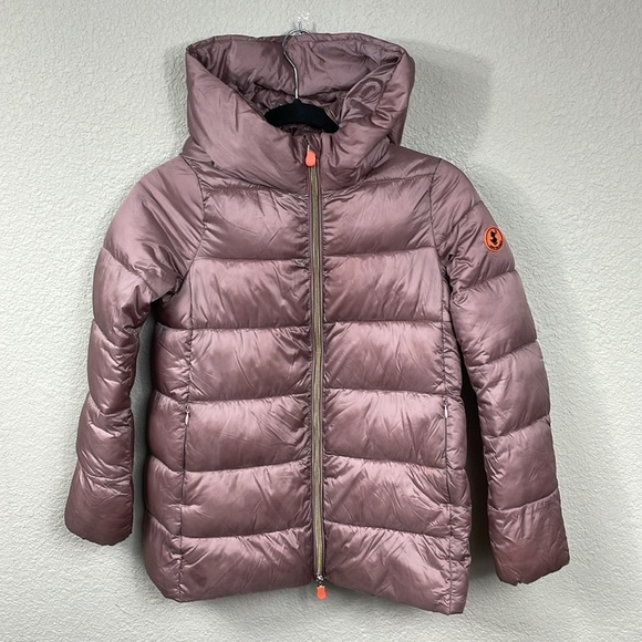 Save The Duck Gracie Quilted Puffer Jacket Full Zip Mauve Misty Rose Kids Sz 10 - Picture 2 of 16